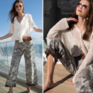 POL Camo Wide Leg Pants -- Size S Small - Leopard cuff - Animal print